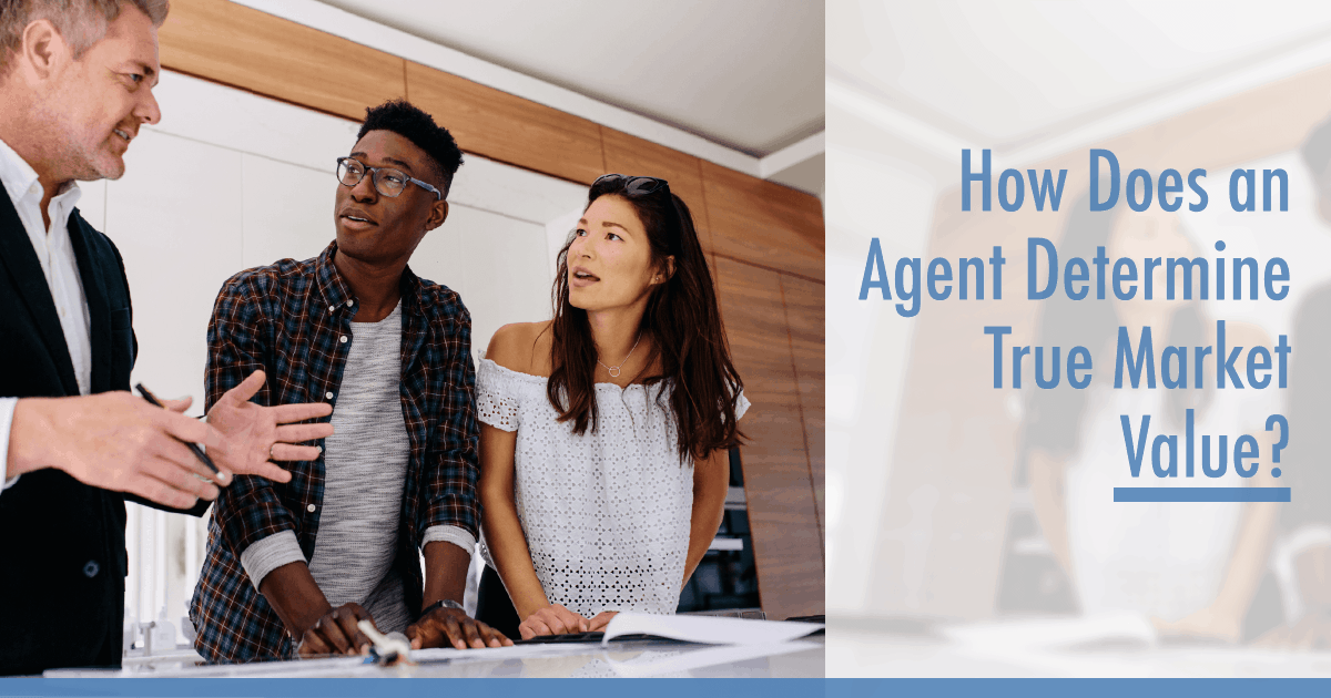 A Realtor talking with a young couple about how he determines the true market value of their home